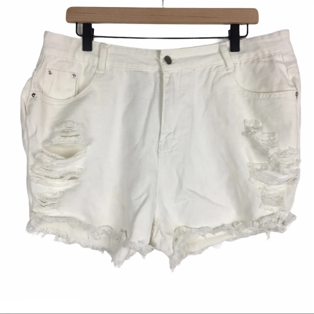 SHEIN Shorts Jean Denim Distressed Raw Hem Cut Offs High Waist Plus Size 1X